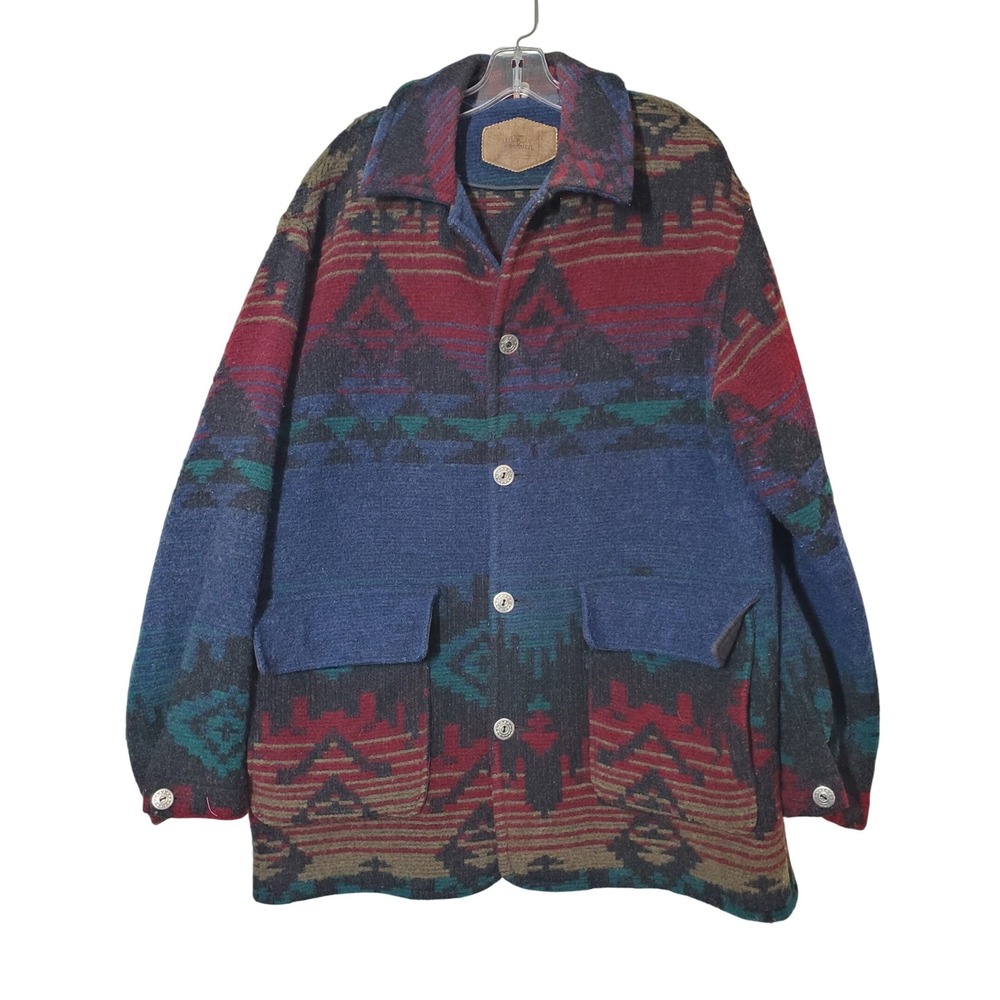 VRTG Woolrich Mens L Southwestern Aztec Print Wool Jacket Made in USA Barn Coat